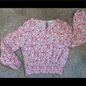 So. Size Large Ballon Sleeve Blouse Pink Floral EUC